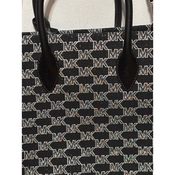 Michael Kors Jet Set Large Tote Bag Black MK Logo Sparkle Shoulder Purse - Picture 5 of 7